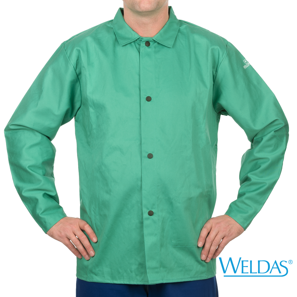 Welding Apparel: 30″, Green Welding Jacket, 12oz. Cotton
